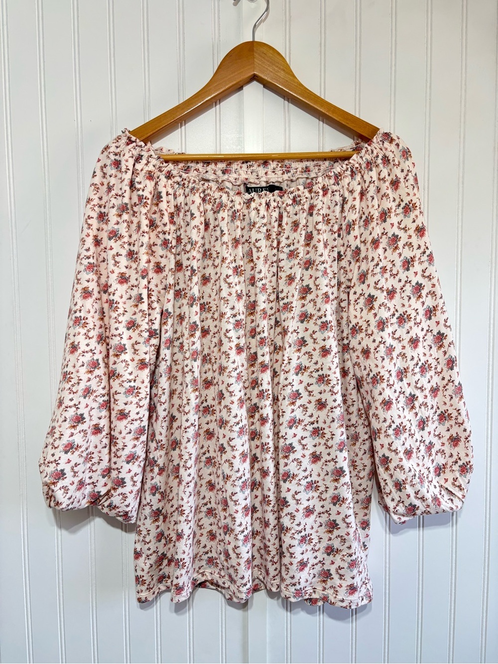 Lauren Ralph Lauren Pink Floral Off Shoulder Peasant Blouse XL Cottagecore